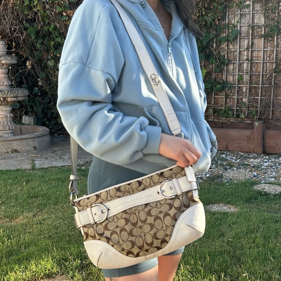 Coach Signature White Leather Jacquard Canvas Hobo Shoulder Bag Handbag Purse - Picture 12 of 12